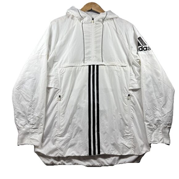 Adidas Men ID Woven Shell Anorak Windbreaker Hooded Jacket White Medium G225 - Picture 1 of 9